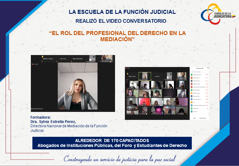 EscuelaCJec's tweet photo. #BuenasNoticias 📚 Este 18 de agosto realizamos el #VideoConversatorio "El rol del profesional del derecho en la mediación", encuentro en el que se contó con la asistencia de abogados y estudiantes de Derecho. https://t.co/ITuE5k4VRm