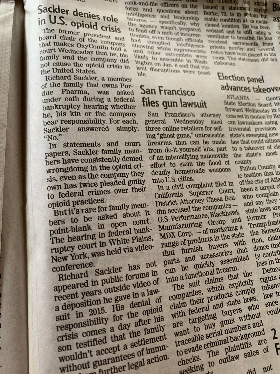 FrederickMelo's tweet photo. Catholic cardinal put on ventilator in Madison. Sept. 18 pro-insurrection rally. Sackler family on the opioid hot seat… If newspapers were to disappear tomorrow, I might honestly miss the “news in brief” the most. The whole world on a page… https://t.co/VCkNvaC0OL