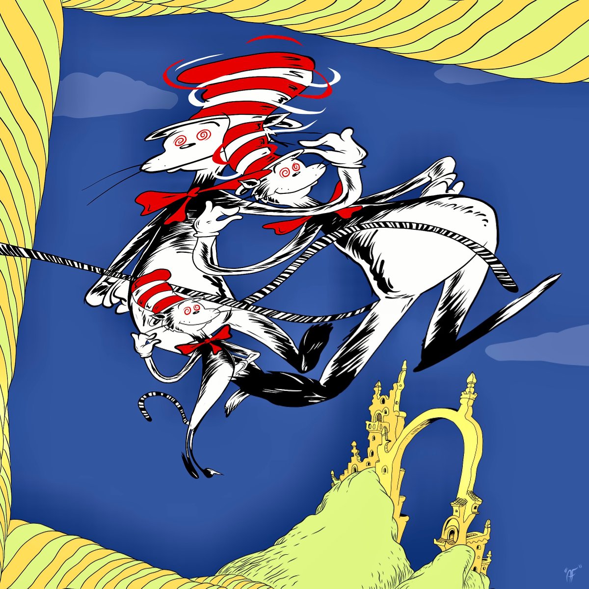 af33ney's tweet image. NFT inspired by Cat in the Hat from my "Warped Toons" collection ****** FOR SALE NOW ****** OpenSea link in bio