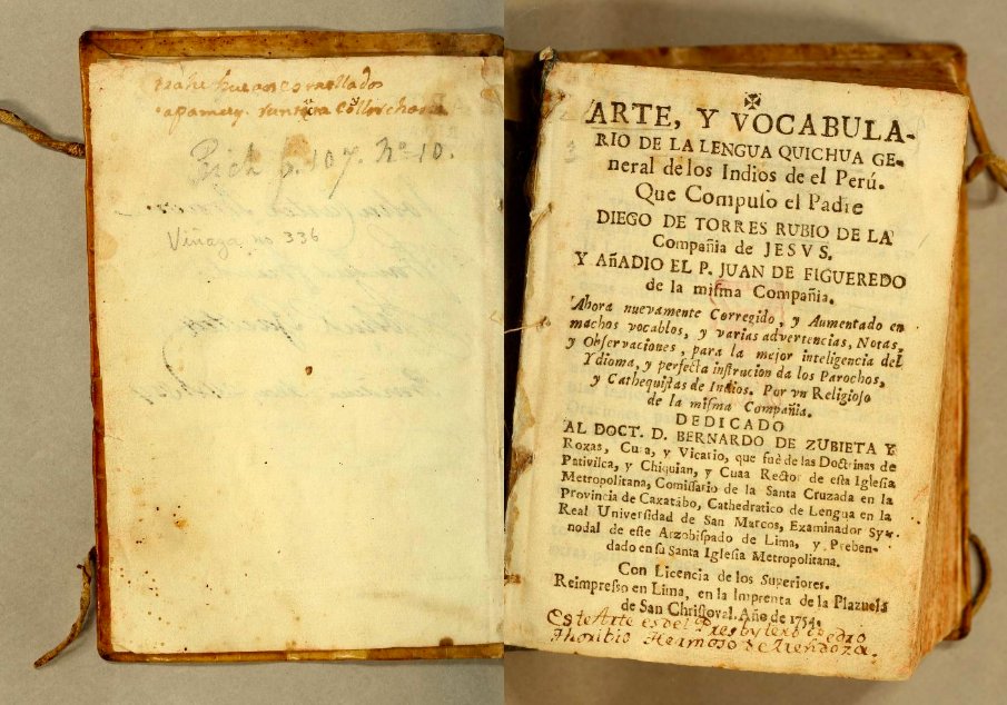AgnesGehbald's tweet photo. TORRES RUBIO 1754 'Arte y vocabulario de la lengua quichua' dedicated to Bernardo de Zubieta, professor of #quechua in 18th Lima, who of course possessed Nebrija’s Arte, protagonist of my chapter👇'Nebrija en el Perú'. Image of the great JCB #jcbindigenouslanguages  #Libroantiguo https://t.co/425SDbyyYf