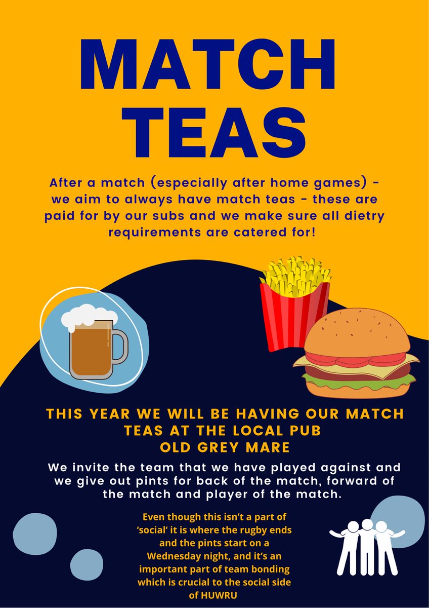 HUWRU's tweet photo. What’s better than a game of rugby? 

A pint and a burger!

Or whatever your personal preference of good food and drink is! 

It’s always important to recognise hard work and good effort and so match teas is where we dish out our players of the match! 

#SRFU #HULL #UOH #HUWRU https://t.co/UZcrXRK20d