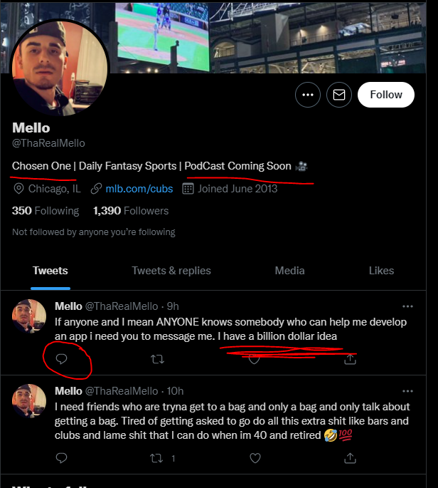 RockpileReport's tweet photo. @Alf_Arteaga @ThaRealMello But Alf - look:

1.) He's the "Chosen One" 😮

2.) He's got BIG aspirations of joining the 📈 oversaturated sports podcast market "soon"

3.) He's got a "billion dollar idea" that not a single person who knows him gives a shit about 😂

How could he possibly be wrong?! #GetThaBag https://t.co/uSFERJ8bcK