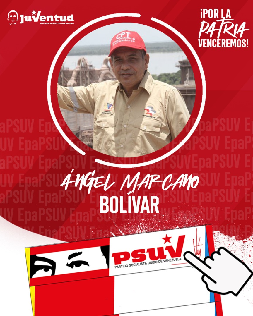 Vía: @PartidoPSUV ➡️ Candidato a la gobernación del estado #Bolívar: 

        🔴 Ángel Marcano

@amarcanopsuv
#EpaPSUV2021