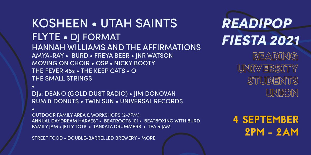 Readipop (@readipop) on Twitter photo Who’s joining us in Reading for Readipop Fiesta on Sat 4th Sept with @Sian_Kosheen <a href="/UtahSaints/">Utah Saints</a> <a href="/Flyteband/">Flyte</a> #djformat <a href="/HWAffirmations/">Hannah Williams & The Affirmations</a> <a href="/freyabeer/">Freya Beer</a> <a href="/BURDbeatbox/">BURD</a> <a href="/thekeepcats/">The Keep Cats</a> <a href="/AmyaRayMusic/">Amya-Ray</a> <a href="/nickybootyy/">Nicky Booty</a> <a href="/twinsunmusic/">Twin Sun</a> @Jonesyboyblue <a href="/TheSmallStrings/">The Small Strings</a> & many more? fb.me/e/2C3egZSAz Who’s joining us in Reading for Readipop Fiesta on Sat 4th Sept with @Sian_Kosheen <a href="/UtahSaints/">Utah Saints</a> <a href="/Flyteband/">Flyte</a> #djformat <a href="/HWAffirmations/">Hannah Williams & The Affirmations</a> <a href="/freyabeer/">Freya Beer</a> <a href="/BURDbeatbox/">BURD</a> <a href="/thekeepcats/">The Keep Cats</a> <a href="/AmyaRayMusic/">Amya-Ray</a> <a href="/nickybootyy/">Nicky Booty</a> <a href="/twinsunmusic/">Twin Sun</a> @Jonesyboyblue <a href="/TheSmallStrings/">The Small Strings</a> & many more? fb.me/e/2C3egZSAz