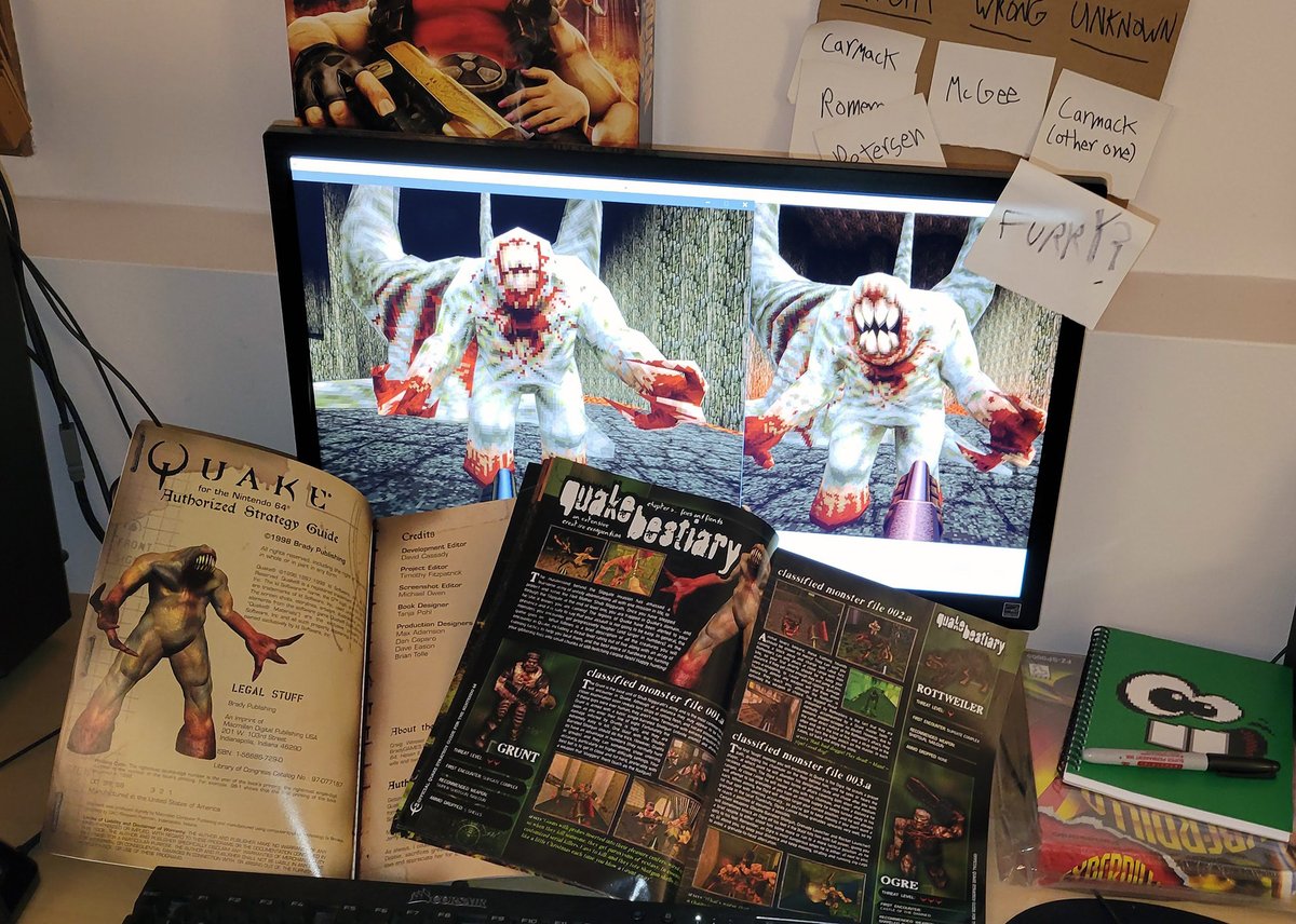 SlappyCromwell's tweet photo. Have no fear, people! I wanted to assure everyone that I am indeed knee-deep in the process of aggressively scrutinizing the new Quake enhanced release for possible violations of established Quake canon. #quake #quakelore https://t.co/7IpPuZ9qWj