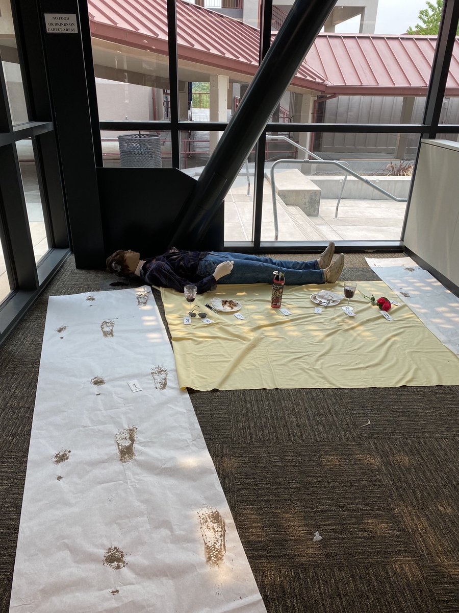 Our Forensics Class is investigating their first crime scene of the year! Thanks to Ms. Gilcrist for her efforts! #deeplearning #empoweredstudents ⁦@CoachAhern⁩ ⁦<a href="/rjmama/">Angie Corritone (she/her)</a>⁩ ⁦<a href="/MVHSLearns/">Monte Vista</a>⁩