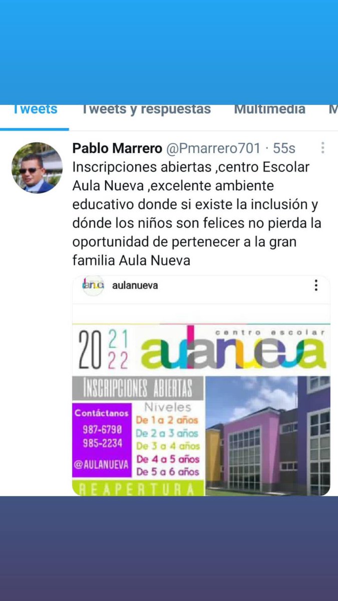 Pmarrero701's tweet photo. No pierdan la oportunidad de pertenecer a la gran familia Aula Nueva , inscripciones abiertas desde preescolar hasta bachillerato https://t.co/BXmiDqgV81