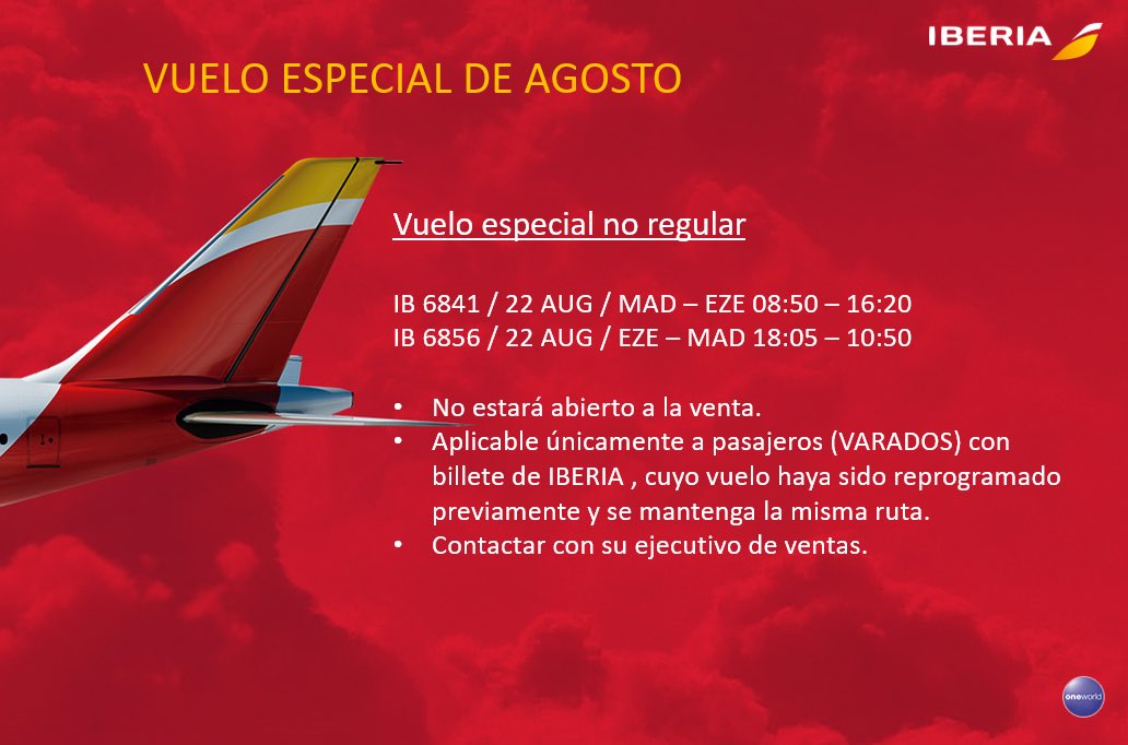 Vuelos especiales para *varados* en España - Los vuelos de Iberia confirmados para Agosto ✈️ Foro Argentina y Chile