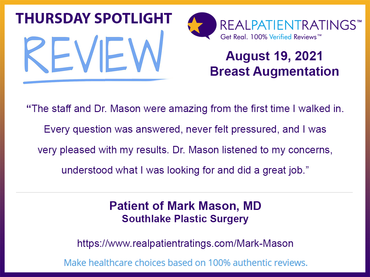 RealPatients's tweet photo. https://t.co/YOSoh05wYw
THURSDAY SPOTLIGHT REVIEW

Patient of Mark Mason, MD
Southlake Plastic Surgery

https://t.co/MrYAzyEeWz

#healthcare #medical #doctors #patientcare #health #review #medicine #patientreview #hospitals #personalhealth #reviews #vizium360 #realpatientratings https://t.co/bgjOj4I2SU