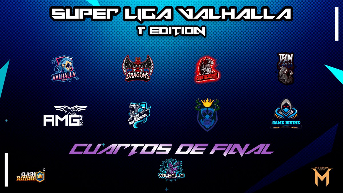 Valhalla Super League (@valhallasuperl) on Twitter photo 🏟️🌟 VALHALLA SUPER LEAGUE 🌟🏟️
ESTOS SON LOS 8 EQUIPO QUE LUCHARAN LOS UN CUPO EN MAS SEMIFINALES🤩🤩
@Valhalla4Sports
<a href="/KingsDragonGG/">Kings Dragon's</a>
@JS_esports_01
<a href="/suicida_team/">Cuentamelo</a>
<a href="/cr_amg/">AMG Squad CR</a>
@DES_InterCr
<a href="/BacchusEsport/">Bacchus Esport</a>
<a href="/GameDivine5/">⚡Game Divine⚡</a>
🖼️🎨Gráficos By <a href="/METEOROcr/">⚡METEORO⚡</a> 🏟️🌟 VALHALLA SUPER LEAGUE 🌟🏟️
ESTOS SON LOS 8 EQUIPO QUE LUCHARAN LOS UN CUPO EN MAS SEMIFINALES🤩🤩
@Valhalla4Sports
<a href="/KingsDragonGG/">Kings Dragon's</a>
@JS_esports_01
<a href="/suicida_team/">Cuentamelo</a>
<a href="/cr_amg/">AMG Squad CR</a>
@DES_InterCr
<a href="/BacchusEsport/">Bacchus Esport</a>
<a href="/GameDivine5/">⚡Game Divine⚡</a>
🖼️🎨Gráficos By <a href="/METEOROcr/">⚡METEORO⚡</a>
