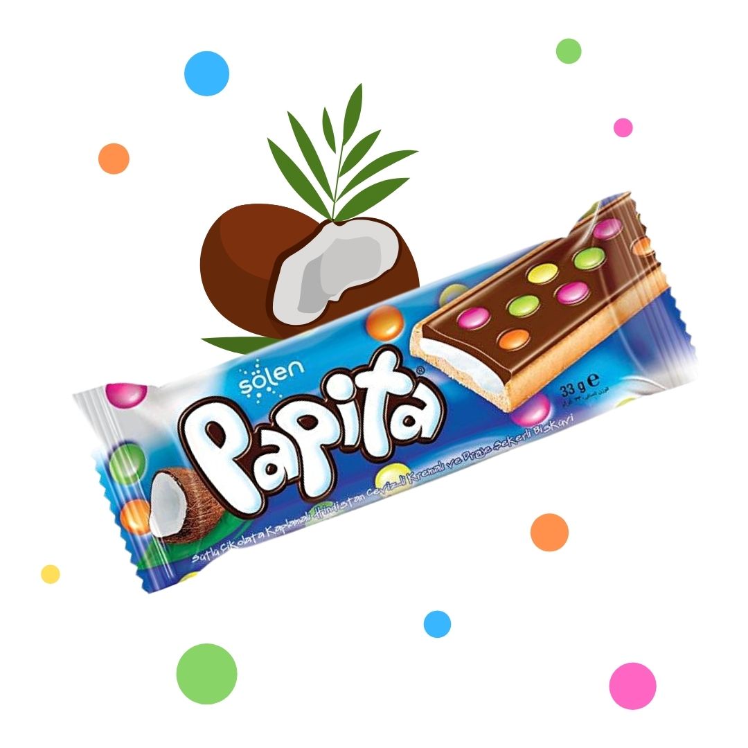 📢Vous l'avez goûté ?  
Papita Coco, le biscuit à la crème au coco recouvert de chocolat au lait et dragées 😋
 ✅ Dispo dans vos magasins habituels