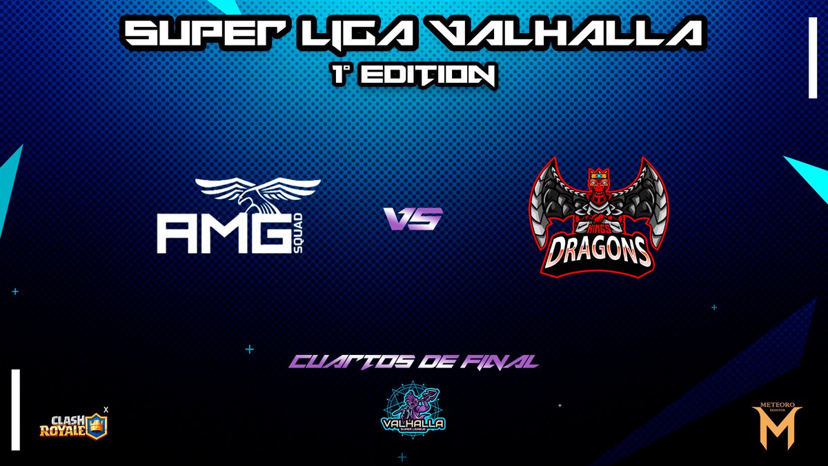 Valhalla Super League (@valhallasuperl) on Twitter photo 🏟️🌟 VALHALLA SUPER LEAGUE 🌟🏟️
ESTE SERA EL PRIMER ENFRENTAMIENTO DE 4° DE FINAL🤩
<a href="/cr_amg/">AMG Squad CR</a> 🆚 <a href="/KingsDragonGG/">Kings Dragon's</a>
Será una batalla a muerte entre dos grandes equipos ⚔️💪🏻
Quien llegará a semifinales?🤔 🏟️🌟 VALHALLA SUPER LEAGUE 🌟🏟️
ESTE SERA EL PRIMER ENFRENTAMIENTO DE 4° DE FINAL🤩
<a href="/cr_amg/">AMG Squad CR</a> 🆚 <a href="/KingsDragonGG/">Kings Dragon's</a>
Será una batalla a muerte entre dos grandes equipos ⚔️💪🏻
Quien llegará a semifinales?🤔