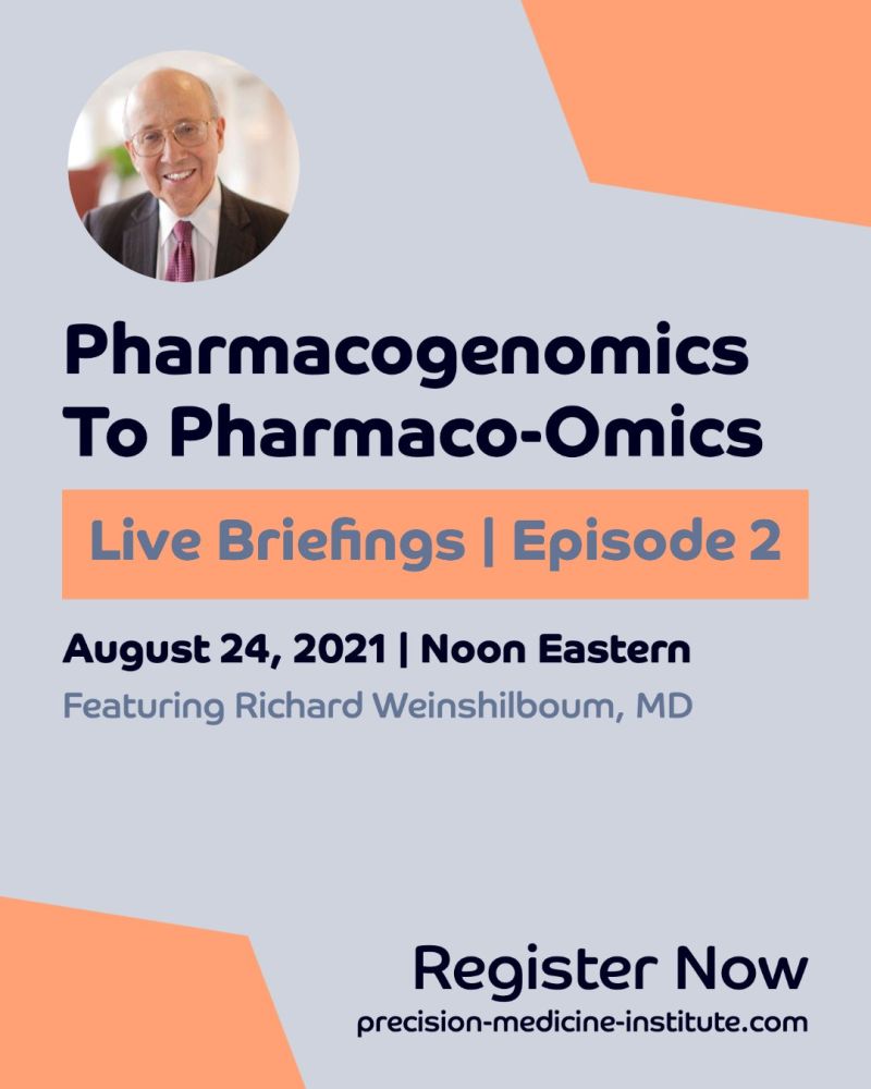 TalkingLaborat1's tweet photo. Join Talking Laboratories &amp; The Precision Medicine Institute™ for Episode 2 of its Live Briefings series, Tuesday, Aug. 24.

Our presenter is Richard Weinshilboum, MD, Professor of Pharmacology and Medicine &amp; Dasburg Professor of Cancer Genomics Research.
#precisionmedicine https://t.co/cZBckM9Aqk