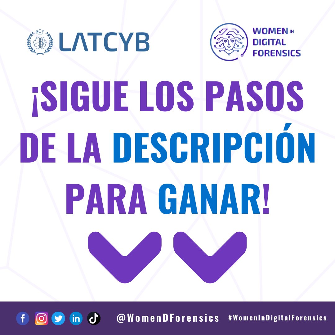 Beca Forense Digital
✅Dale like a esta publicación 
✅Sigue a las cuentas de <a href="/WomenDForensics/">Women in Digital Forensic</a>  y #LatCyb
✅Comparte esta publicación en una historia, etiqueta a <a href="/WomenDForensics/">Women in Digital Forensic</a>  y #LatCyb; dinos por que quieres ganar la Beca!
✅Comenta esta publicación etiquetando a un amigo