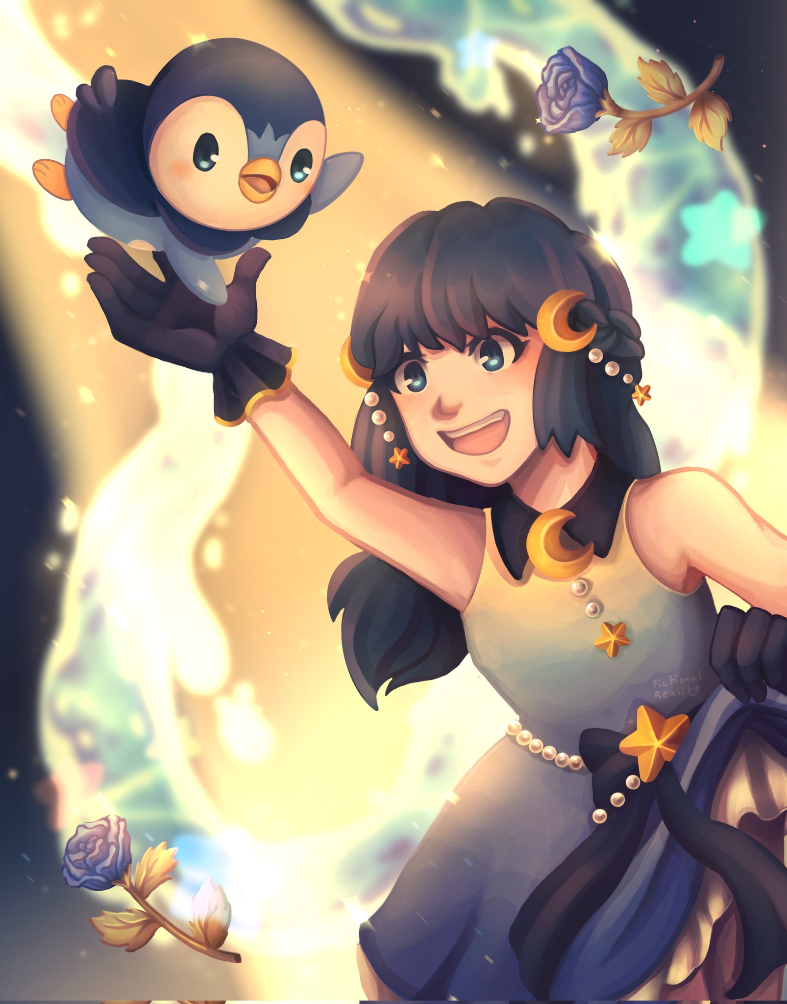 Fictional Reality⭐BIGCARTEL SH0P OPEN on X: Dazzling by the moonlight 🌊⭐  I love Dawn's dress and piplup so much #Pokemon #PokemonJourneys #fanart   / X