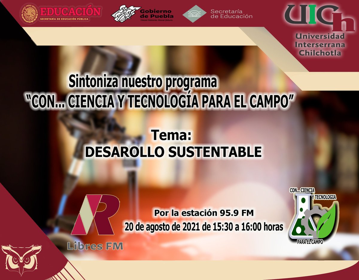 UIChOficial's tweet photo. La Universidad Interserrana de Chilchotla los invita a sintonizar su programa "Con... ciencia y tecnología para el campo" a través de Libres FM  por el 95.9

📍 Jueves 20 de Agosto de las 15:30 a las 16:00 horas. 
#SomosUich https://t.co/6owrkNBgjB