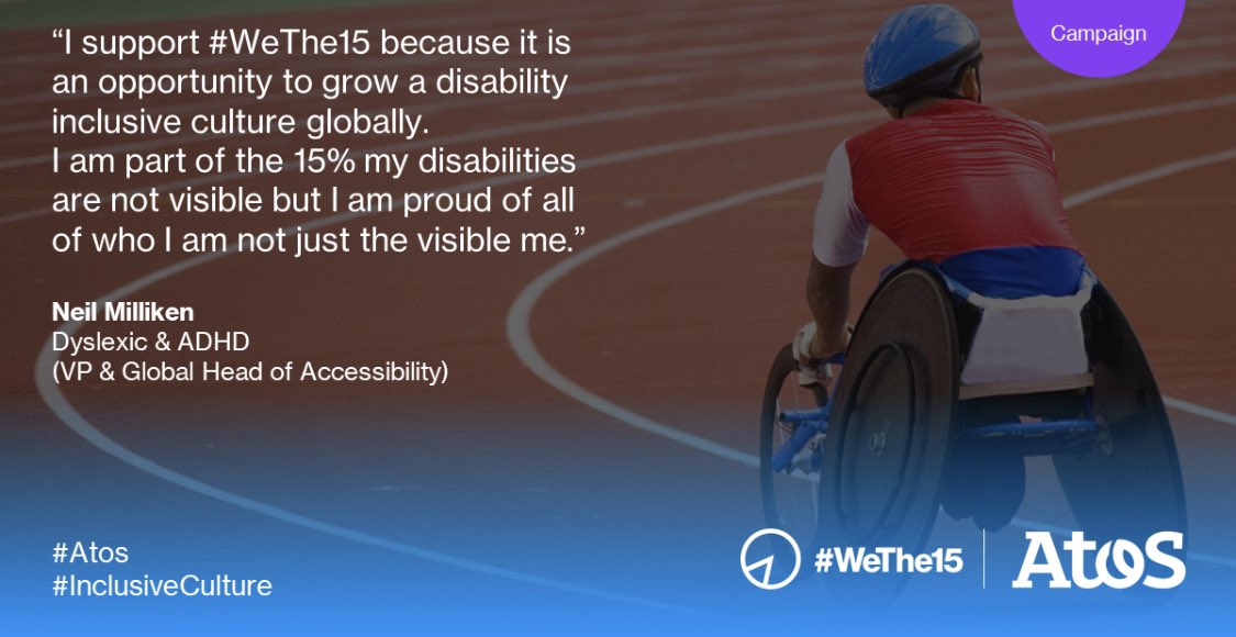 NeilMilliken's tweet photo. I support #wethe15 because it is an opportunity to grow a disability inclusive culture globally. I am part of the 15% my disabilities are not visible but I am proud of all of how I am not just the visible me. #axschat https://t.co/bgxq5PAiWu