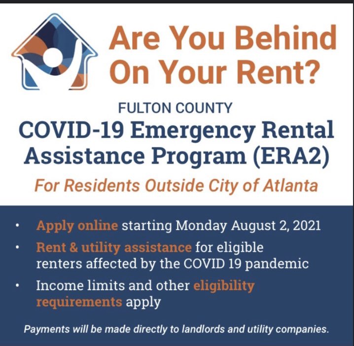 EMERGENCY RENTAL ASSISTANCE:

To apply visit: fultoncountyga.gov/renthelp