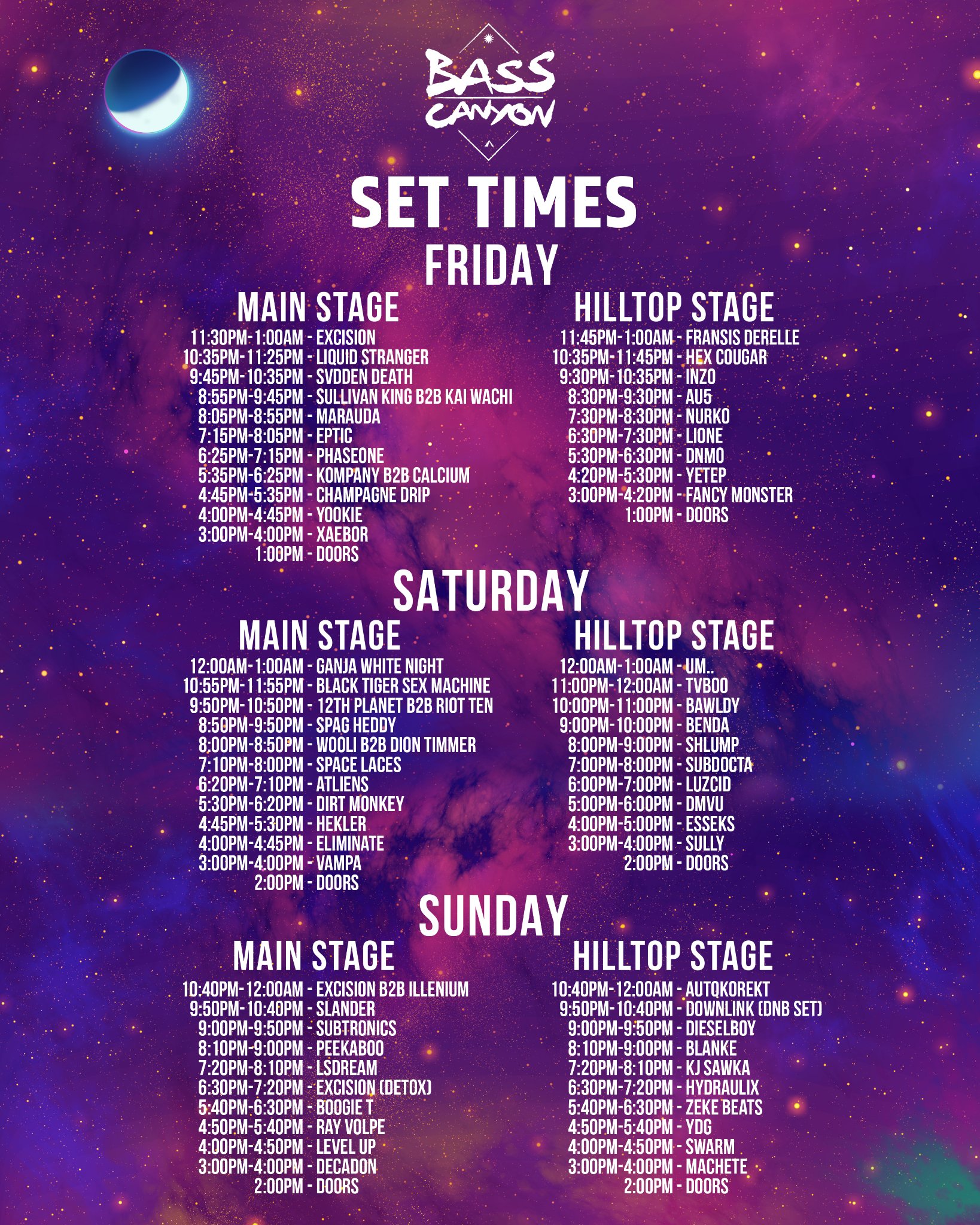 Bass Canyon on Twitter "Set times for this weekend! https//t.co