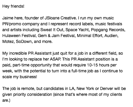 sloanesayz's tweet photo. Hi everyone! My PR Assistant just quit for a job in a different field, so I'm looking to fill her position ASAP. 

This is a paid, part-time, remote opportunity.

I don't want to hire anyone I'm personally friends with, but feel free to pass the job posting along to your network! https://t.co/auk5JA5SDk