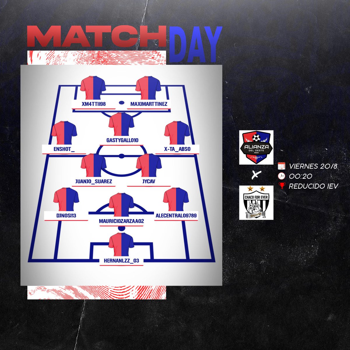 #Fifa21 | #IEV 2da Div | #Reducido

¡Hoy estaremos disputando la fase final del reducido para el ascenso a primera división! Vamos Alianza ❤️

🆚 <a href="/Ever_chaco/">Chaco For Ever Esports</a>
⏰ 23:59 hs
📌 <a href="/ievargentina/">IEV Argentina</a>
🛑 Enzo_leonel2