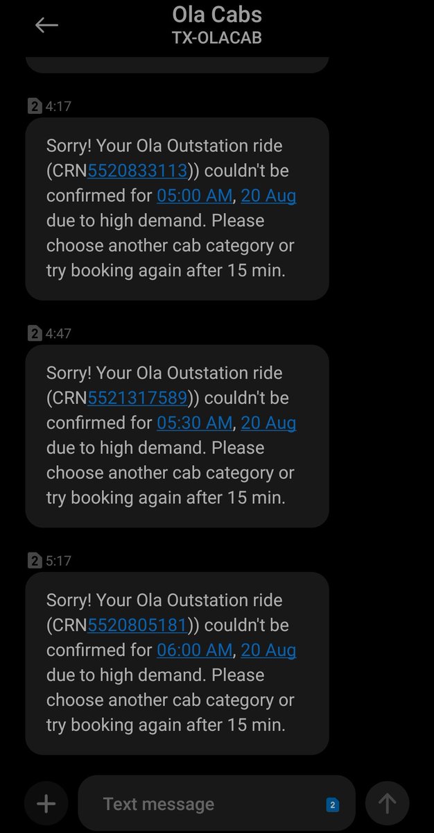 Vendutta1's tweet photo. @Mysterydealz @Olacabs on this which has not changed pre and post pandemic is the outstation ola service.
ALWAYS DISAPPOINTING
No cabs available and always with this message https://t.co/8n4MAANJRs
