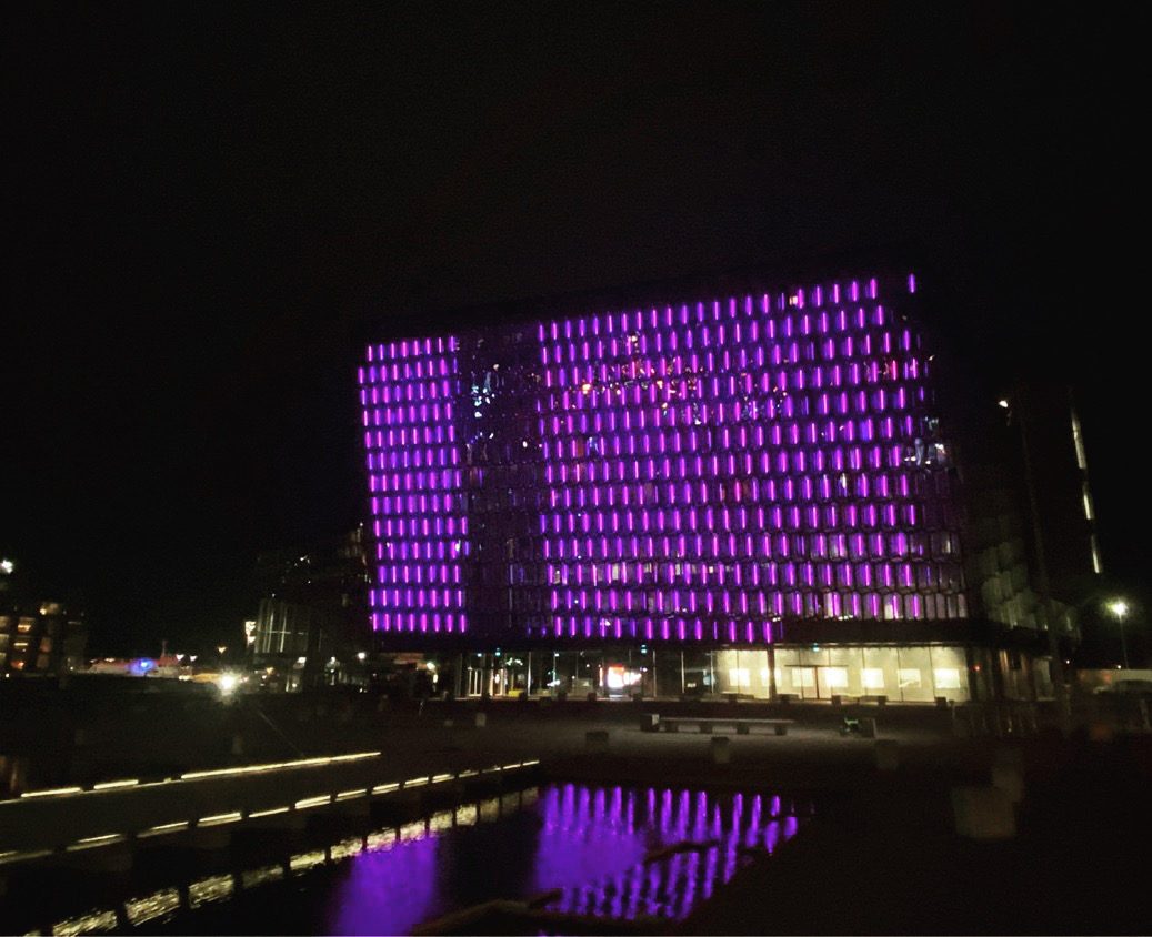 Harpa´s facade lit purple to mark the launch of #WeThe15 
<a href="/WeThe15/">WeThe15 💜</a> <a href="/Paralympics/">Paralympic Games</a>