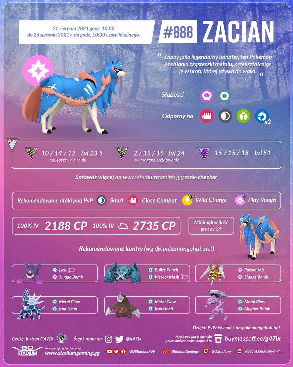 g47ix's tweet photo. Zacian już tu jest! I wygląda na to że będzie użyteczny w PvP! 
#pokemongo #ultraunlock3 https://t.co/O9Dkrsjl0q