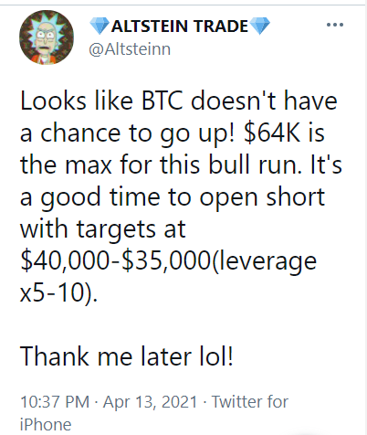 CryptoTilly (@cryptotilly_1) on Twitter photo Omg, this expert had foresaw that bitcoin value fell from $64K to $33K on the 13th of April 2021 and it came true!
FOLLOW 👉 <a href="/ALTSTEINN/">💎ALTSTEIN TRADE💎</a> 👈 🔥🚀
$kawa $bdcc $xtp $tusd $drm $xem $bnb $coco $algo $luna $grt $doge $tok $busd $celo $lcms $sol $mbox $xtz $egld $neo $rvn $hot Omg, this expert had foresaw that bitcoin value fell from $64K to $33K on the 13th of April 2021 and it came true!
FOLLOW 👉 <a href="/ALTSTEINN/">💎ALTSTEIN TRADE💎</a> 👈 🔥🚀
$kawa $bdcc $xtp $tusd $drm $xem $bnb $coco $algo $luna $grt $doge $tok $busd $celo $lcms $sol $mbox $xtz $egld $neo $rvn $hot