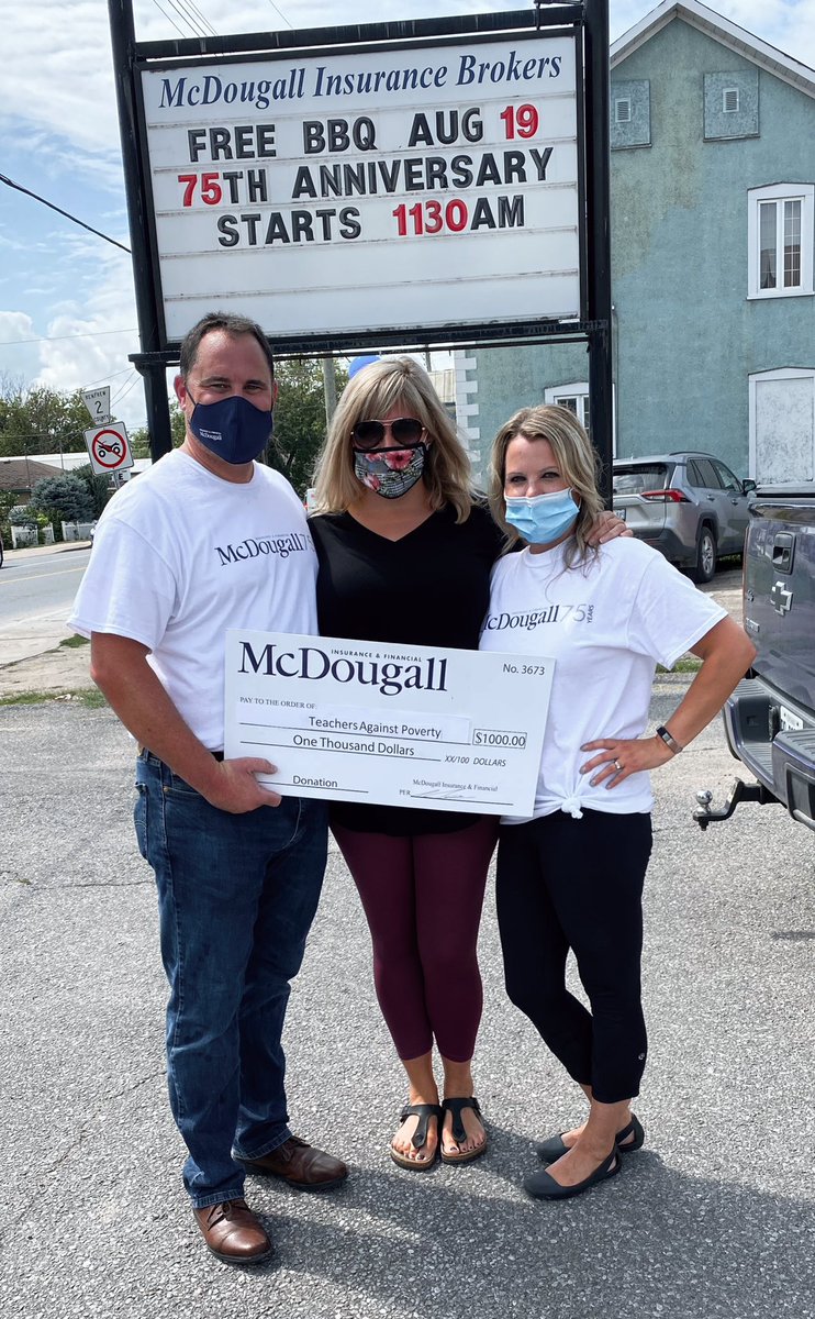 Many thanks to Kirk Shier and McDougall Insurance for their generous donation to TAP! McDougall’s donation will help support our “Back to School” efforts which begin this weekend.
Congratulations to 75 successful years, McDougall Insurance! #smalltownbigheart