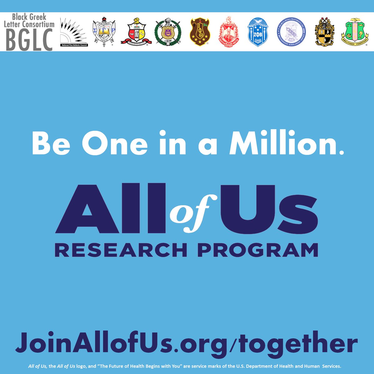 Interested in learning more about the All of Us Research Program and how you can make an impact: Visit us online today at JoinAllofUs.com/together. Be one in a million.
#joinallofus #bglc #AKA1908