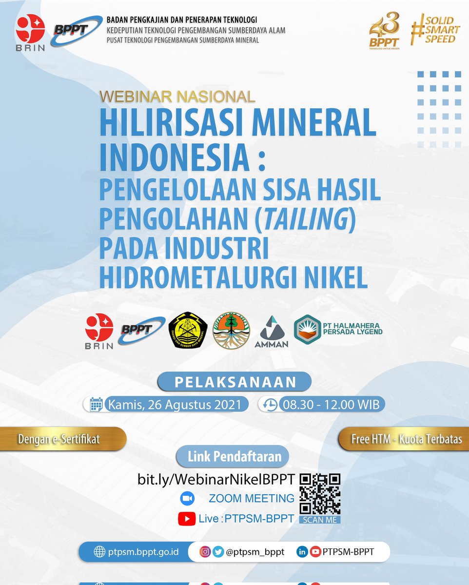 ptpsm_brin's tweet photo. Tahukah Anda bahwa industri pengolahan nikel menghasilkan limbah?
Tahukah Anda kemana limbah sisa hasil pengolahan nikel bermuara?
Bagaimana cara mengelola limbah tersebut?

Temukan jawabannya dalam acara Webinar PTPSM-BPPT https://t.co/TOLFcG7mIr
