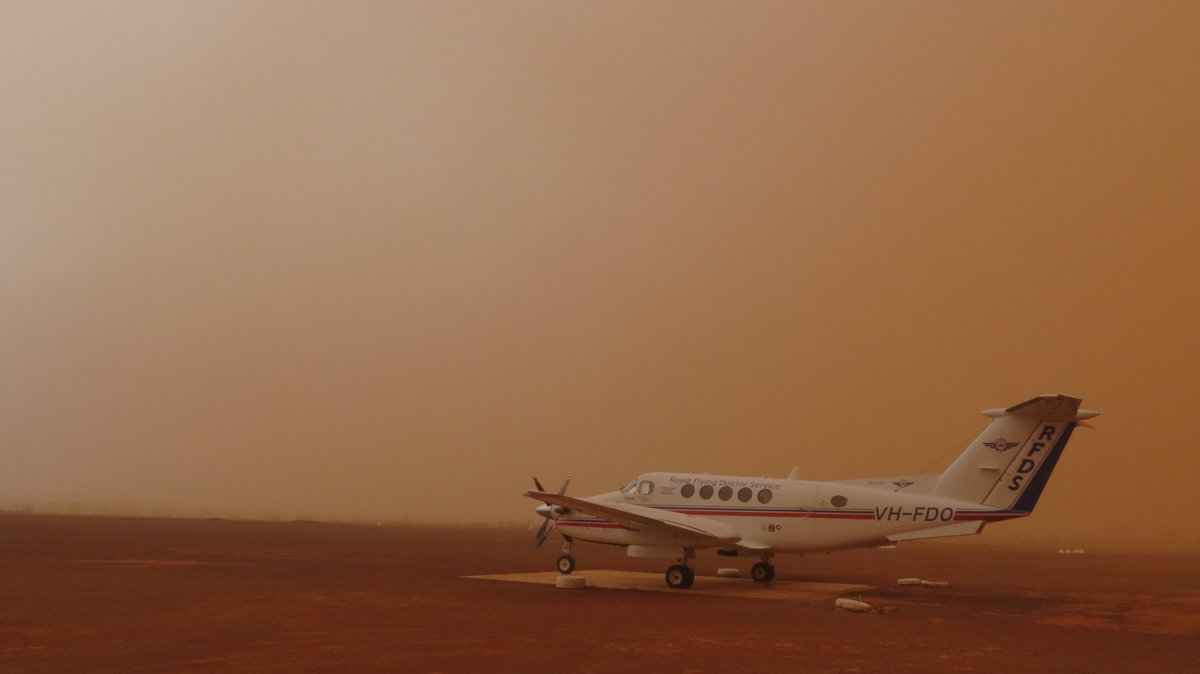 MeredithStaib's tweet photo. Did you catch the dust storm on last night’s episode of RFDS?
As safety is the number one priority of the @royalflyingdoc, we would never fly through a dust storm like that.
But, these storms do occur! Here's one that rolled through during a clinic day in Yowah.
📸: Shane Wise https://t.co/rPm25ksblU