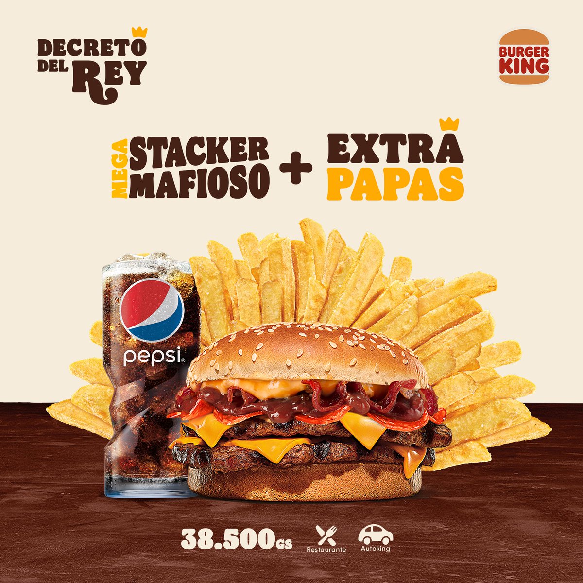 Mañana por el día mundial de las papas, no puede faltar el Decreto del Rey 😝

Por eso con la compra de tu combo Mega Stacker Mafioso te llevas de regalo unas papas adicionales 😋

Promo válida del viernes 20 al domingo 22 de agosto para restaurantes y autoking. 

#ComoVosQuerés