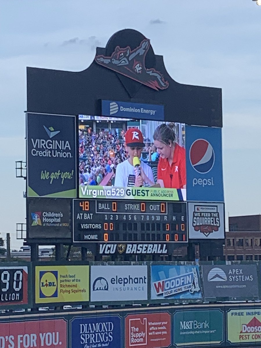 jmujen01's tweet photo. Thanks @GoSquirrels and @virginia529 for making my oldest the Guest PA announcer and giving him an honorary 1st pitch. Love having this organization in our #hometown #havefungonutz https://t.co/V8ffqGy6Tx