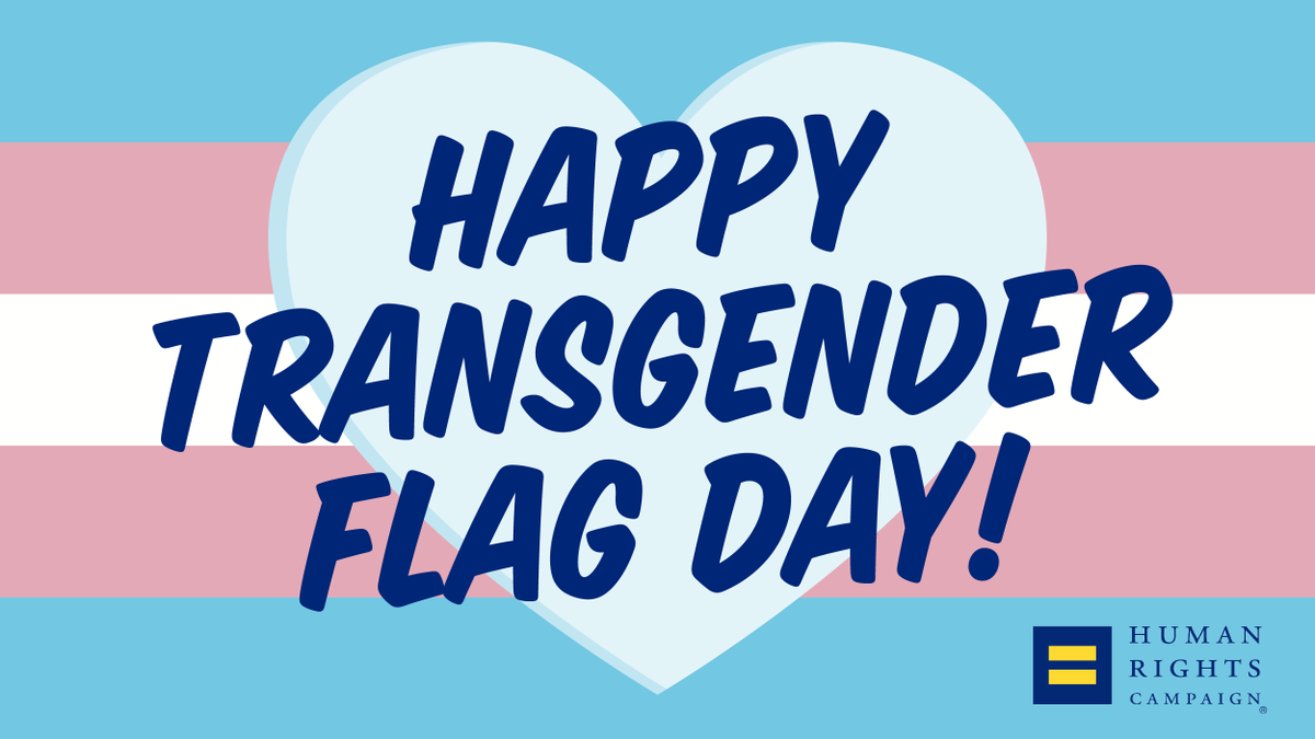 HRC's tweet photo. Today, on #TransFlagDay, we proudly celebrate the flag Monica Helms created in 1999 and recognize its power and resilience. 🏳️⚧️ https://t.co/rTBFLOd2Xm