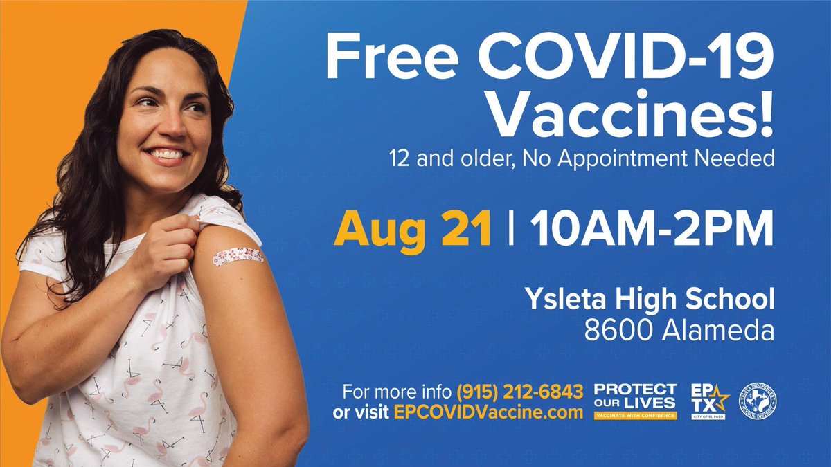 📣 Ysleta High School will be hosting a vaccine clinic this Saturday, August 21st, from 10 a.m. - 2 p.m. in Wafer Gym. Get vaccinated and help prevent the spread of COVID-19. #BOWUP #VaxxUp