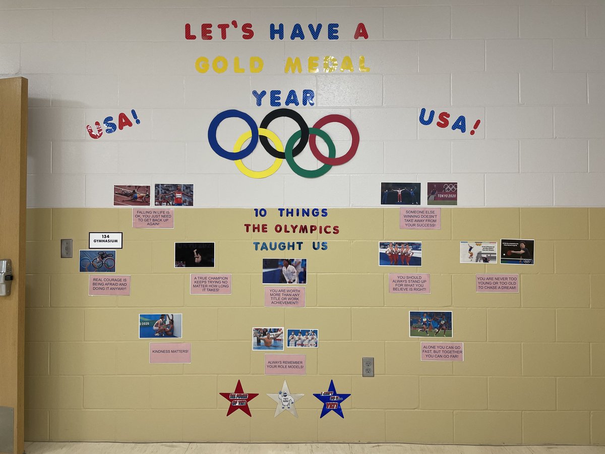 gymnutt23's tweet photo. Shout out to @MarthaBrookLDN for my bulletin board idea! I added 2 more to it! We are so excited that this will be an Olympic fun filled year! Para Olympics next ✌🏽#olympiclifelessons #YetiMindset #elemphysed #IcantdoitYET #USA https://t.co/1c0aPv9O4T