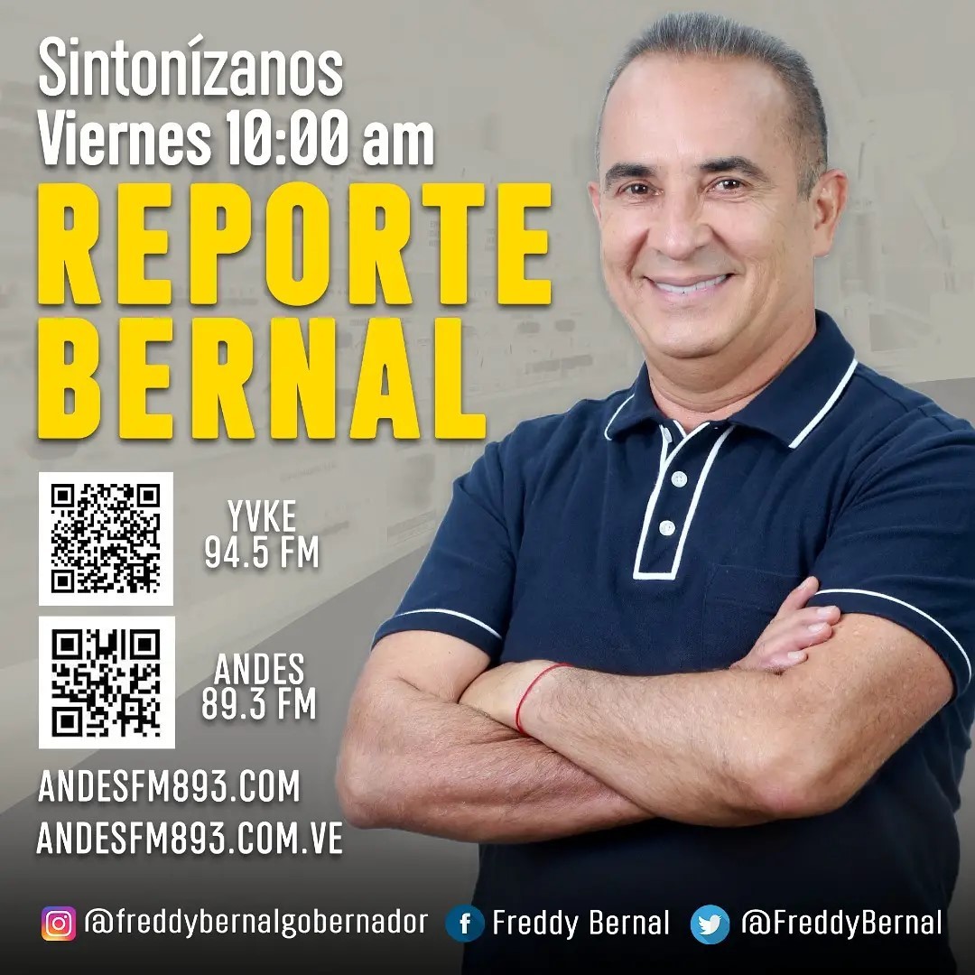 .<a href="/FreddyBernal/">Freddy Bernal</a> Mi gente de #Táchira, los invito mañana Viernes #20Ago a partir de las 10:00 am a sintonizar #ReporteBernal, transmitido por YVKE Táchira, dial 94.5 FM, junto al Afrodescendiente de la Comunicación <a href="/arguelloyepfri/">Yepfri Arguello</a>.
#SoyComunicadorClap
#AmemosAlTachira