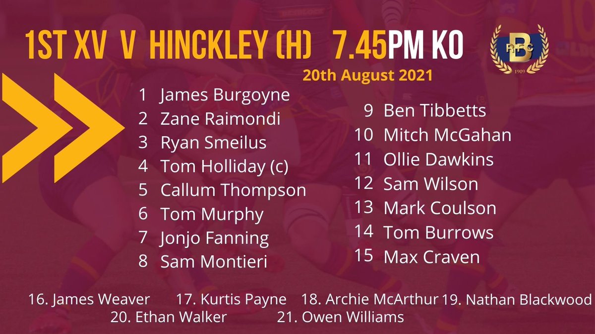 BvilleRFC's tweet photo. The teams for tonight’s clash with @Hinckley_Rugby 

We start with the Blues kicking off at 7pm followed by the 1st XV at 7:45pm 

To redeem your free entry for the game make sure to visit the link in our bio 

#oneofus #uptheville #gameday #tgif https://t.co/qiyf6zu2TY