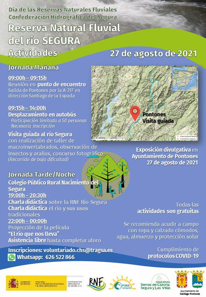 SANTIAGO-PONTONES. 27 DE AGOSTO. 
La #reservanaturalfluvial del #riosegura será una de las elegidas para celebrar el día de las reservas fluviales, organizado por el @mitecogoy <a href="/chsriosegura/">Confederación Hidrográfica del Segura</a> con la colaboración de <a href="/biofoto3/">biofoto</a>, <a href="/RadioSierraFM/">RADIO SIERRA 96.4 FM</a>  <a href="/SierradeSegura_/">Sierra de Segura</a>
