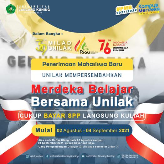 SriTatami's tweet photo. 📣Hallo Millennials📣

Dalam Rangka HUT RI Ke 76 dan HUT Riau Ke 64 Unilak Mempersembahkan :

“Merdeka Belajar Bersama Unilak”

Pendaftaran jalur ini dimulai pada 02 Agustus - 04 September 2021.

Teman - teman cukup membayar SPP langsung bisa kuliah lho. https://t.co/uATJtuPsUe
