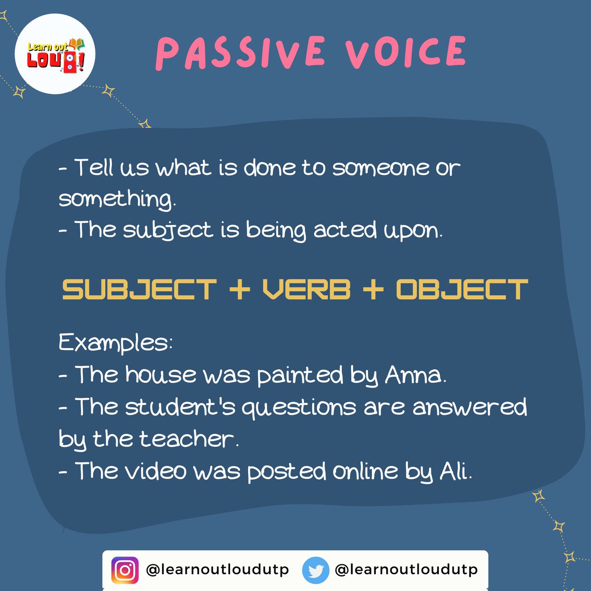 learnoutloudutp's tweet photo. 🗣️ [TYPES OF VOICES] 💬

Swipe to take a look at active and passive voices! ✌🏻

Do follow and support us for more. Let's broaden our skills together! 💯

#SpreadConfidence
#SpeakYourMind
#LearnOutLoudUTP
#LOL_UTP2021
#UTPMPU4 https://t.co/XBXT0vyvhg