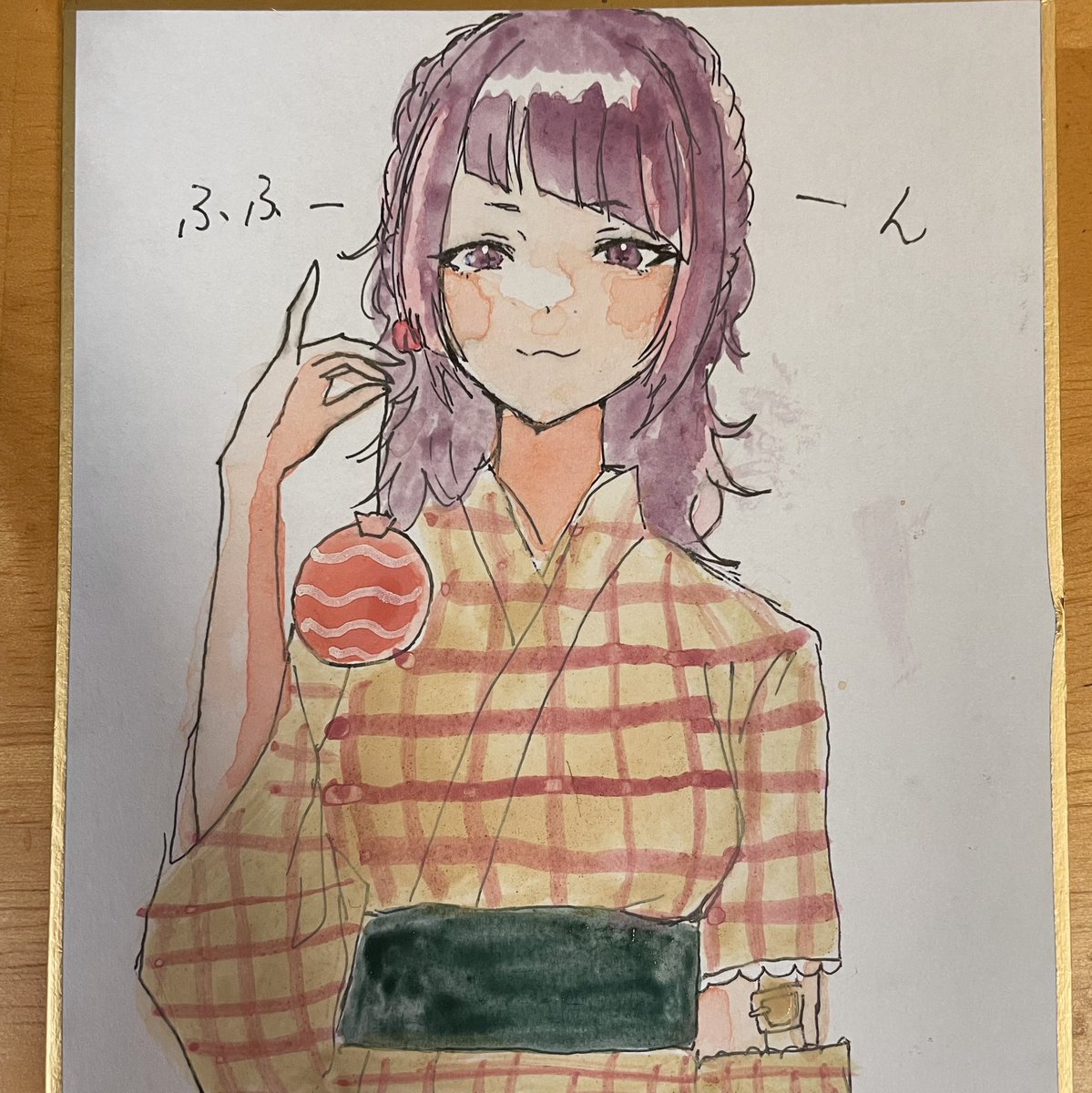 tanaka mamimi 1girl diagonal bangs solo traditional media kimono purple hair japanese clothes  illustration images