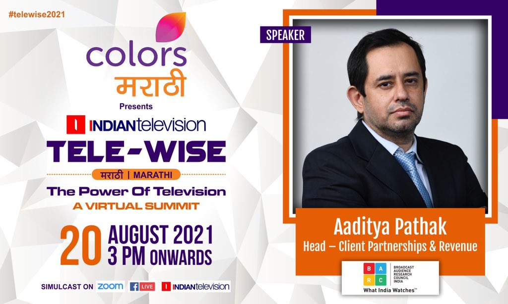 ITVNewz's tweet photo. Welcoming @BARCIndia’s #AadityaPathak at Telewise Marathi Virtual Summit! @ColorsMarathi
Register Now: 20th August '21, 3pm Onwards.
https://t.co/2LgXjcKIot
#television #telewise #virtualsummmit #telewisemarathi #TeleWiseमराठी https://t.co/mkTzgnspYz