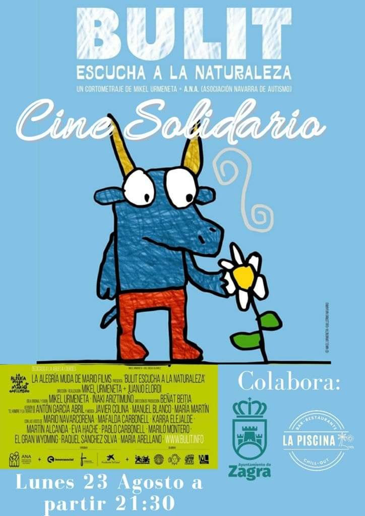 El Ayuntamiento de Zagra, Granada, organiza una sesión de Cine Solidario para sensibilizar sobre el <a href="/autismo/">Autismo</a> con la proyección de #Bulit el 23AG.
Yolanda Álvarez, madre de Joel, niño con #TEA que redibujó los personajes de nuestro #cortodeanimación, hablará sobre <a href="/autismonavarra/">ANA autismonavarra</a>