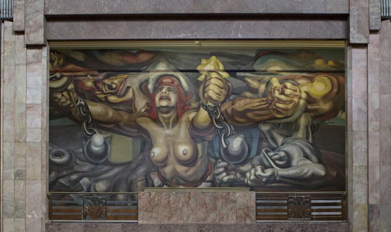 "Dalayan acılarsa
   katliamlarsa halkı
Eriyorsa binlerce insan
   karanlık hücrelerde
Ağlamaktan yanıyorsa
   gözleri anaların
Yolu yok kurtuluşun
  isyanı seçmedikçe" NB 

Duvar Resmi:
David A. Siqueiros
"Demokrasi ve 
Özgürlük"(1944)