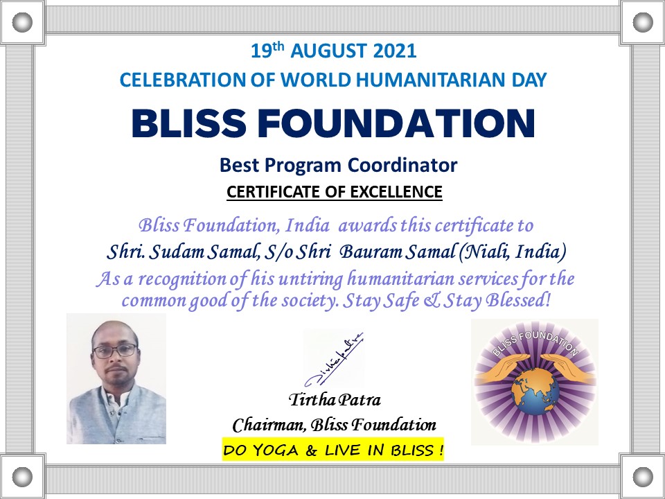foundationbliss's tweet photo. #Bliss recognizes and felicitates Shri Sudam Samal for his untiring humanitarian services on the occasion of #World #HumanitarianDay ,#19thAugust,2021 ! https://t.co/Dvp7Gpxqjp
https://t.co/6G44vrQ1sz