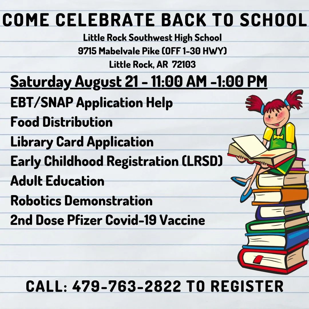 Mark your calendars!! For this community event. This Saturday From 11am-1pm. Where: Little Rock Southwest High School. 💜💚💜⁦<a href="/lrsouthwestlrsd/">LR Southwest High School</a>⁩