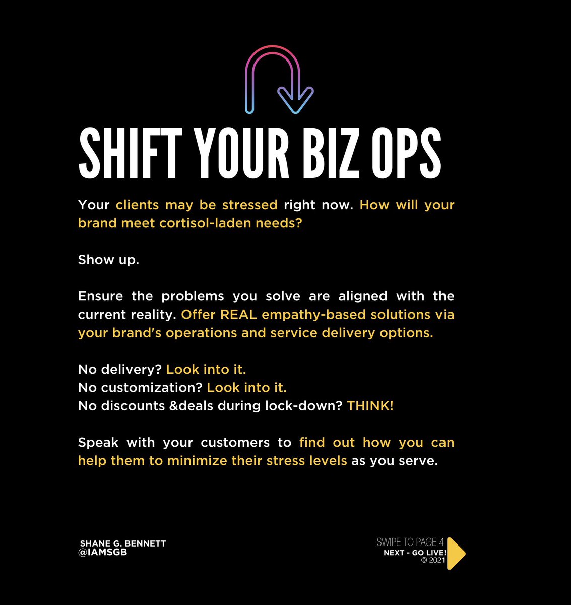 iamSGB's tweet photo. New Ja lockdown measures in place! How will SMEs cope? By making BOLD moves, today. Simple but effective.
All month long, SMEs can book a free-30 minute consult at https://t.co/IBlxWRWV70.
#ShaneGBennett #BuildingDigitalBrands https://t.co/xClxoCKS8N
